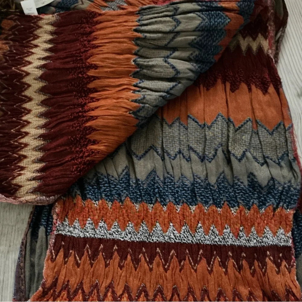 World market zig zag multicolored large scarf with fringes 76x12”